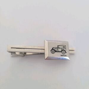 Datsun Retro Car Silver Tone Tie Bar Clip Tac Clasp Rectangle Vintage